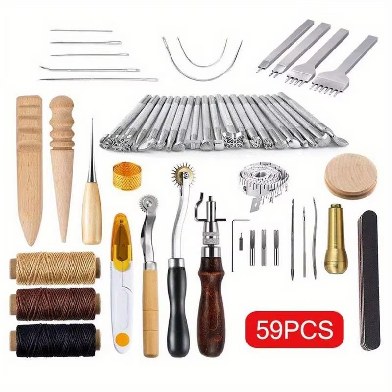 Groover Stitching Tool - 59-delige lederbewerkingsset met handgereedschap voor handnaaien,