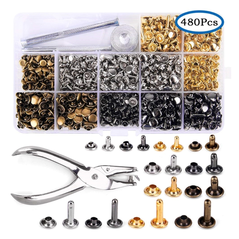 Rivet Setter Tool - 180Sets Lederen Klinknagels 6Mm/8Mm/12.0Mm 4 Kleur