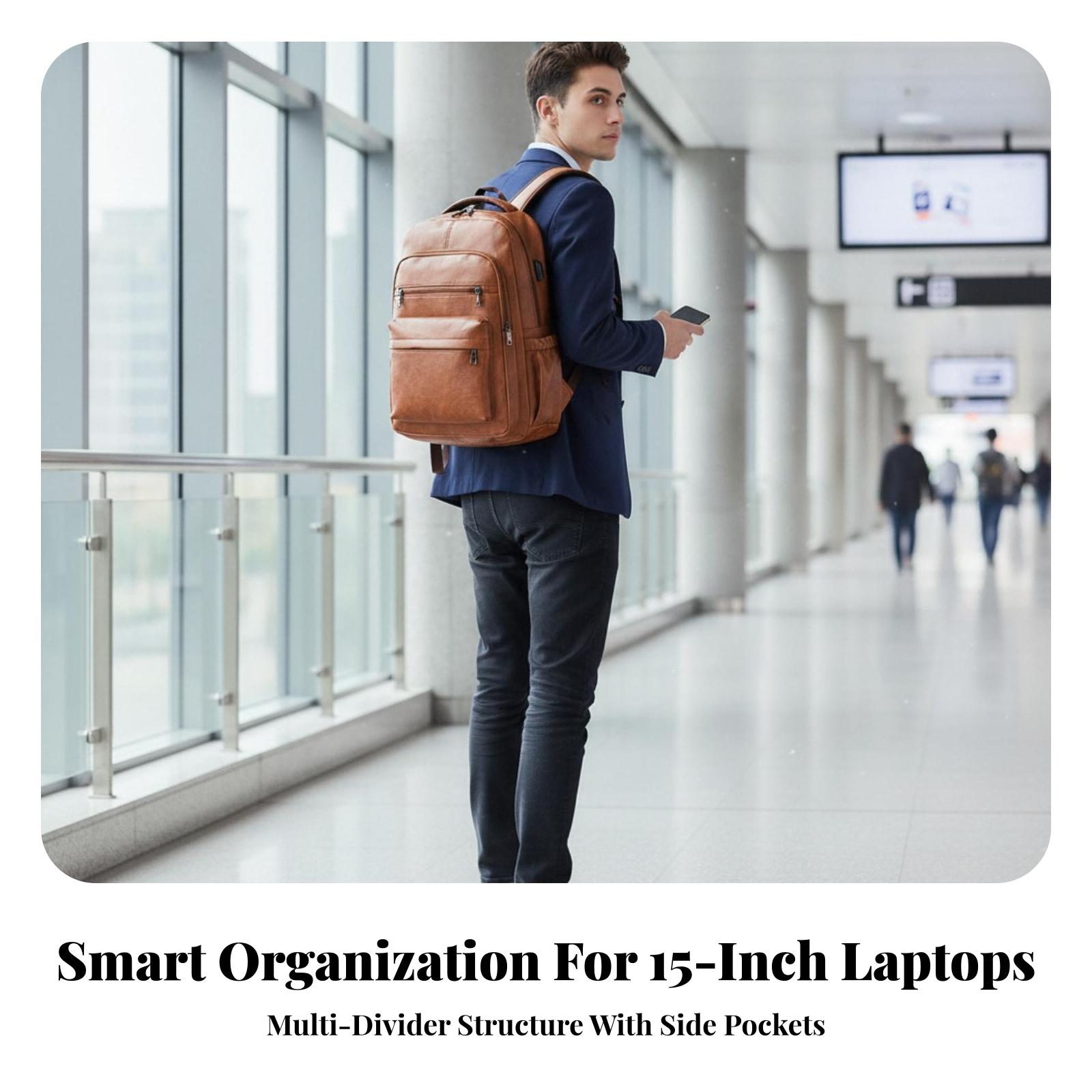Leather Work Rucksack Mens - Waterdichte herenrugzak met laptopvak 15 inch