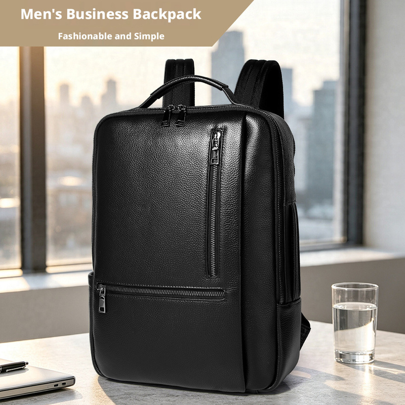 Zwarte, echte leren laptoptas  - Leather Work Rucksack Mens recensie en prijs